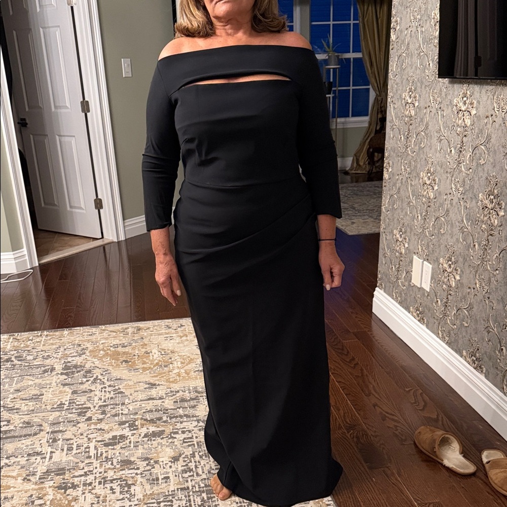 Chiara Boni Black Off-Shoulder Maxi Dress with Front Cutout